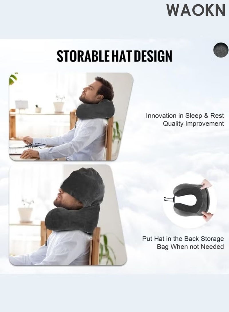 دبليو أيه أو كي أن وسادة سفر للرقبة على شكل حرف U مع غطاء للرقبة، وسادة رقبة متعددة الوظائف مع غطاء للرقبة، وسادة رقبة من إسفنج الذاكرة المخملي، دعم للرأس والرقبة للبالغين، مناسبة للسفر بالطائرة والرحلات الطويلة والمكتب والسيارة والنوم والراحة. - Image 5