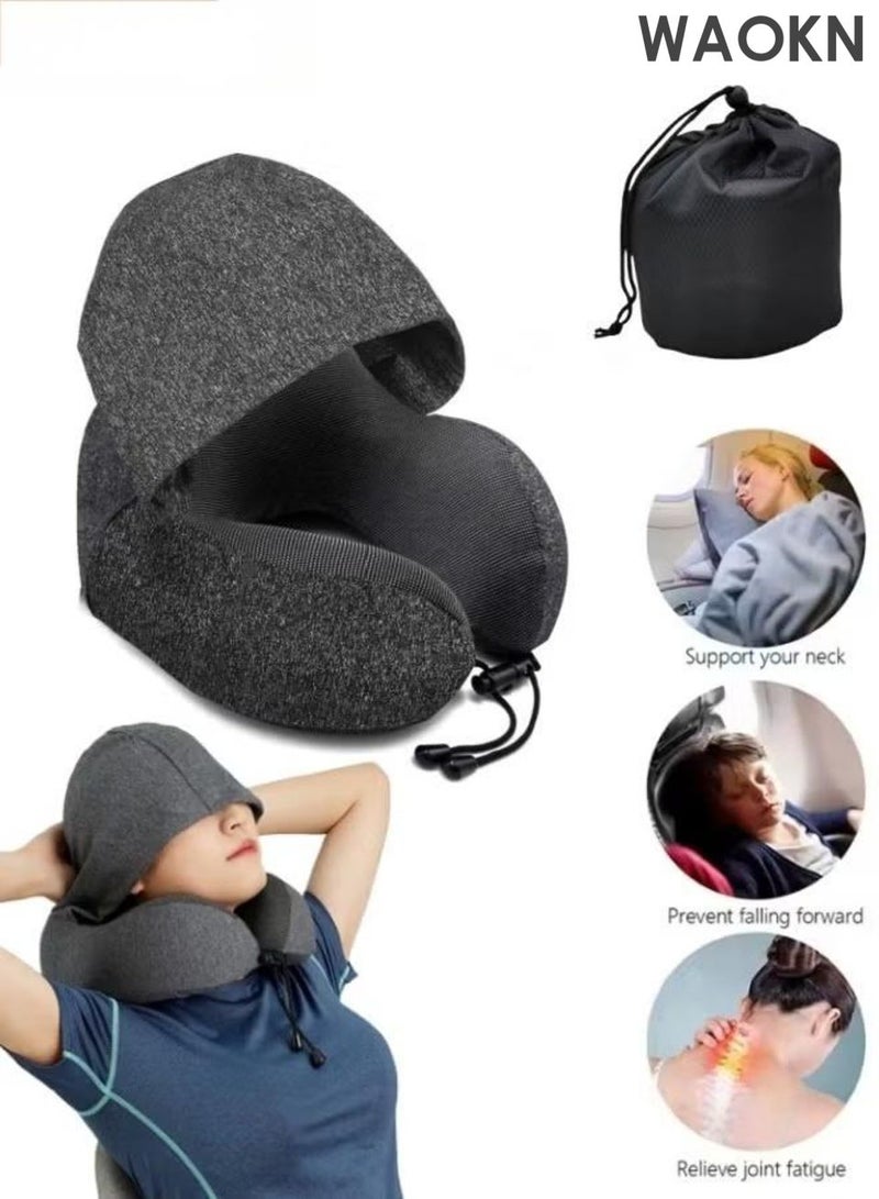 دبليو أيه أو كي أن وسادة سفر للرقبة على شكل حرف U مع غطاء للرقبة، وسادة رقبة متعددة الوظائف مع غطاء للرقبة، وسادة رقبة من إسفنج الذاكرة المخملي، دعم للرأس والرقبة للبالغين، مناسبة للسفر بالطائرة والرحلات الطويلة والمكتب والسيارة والنوم والراحة. - Image 1