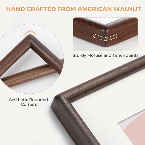 Axeman 11 x 14 Picture Frame - Solid Walnut Frame 11x14 Matted to 8x10 - Rounded Corner Walnut Photo Frame 14x11 with Tempered Glass - Natural Wood Picture Frame with Removable Ivory Mat - Image 4