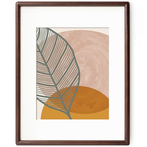 Axeman 11 x 14 Picture Frame - Solid Walnut Frame 11x14 Matted to 8x10 - Rounded Corner Walnut Photo Frame 14x11 with Tempered Glass - Natural Wood Picture Frame with Removable Ivory Mat - Image 1