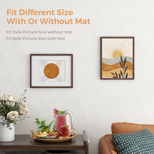 Axeman 11 x 14 Picture Frame - Solid Walnut Frame 11x14 Matted to 8x10 - Rounded Corner Walnut Photo Frame 14x11 with Tempered Glass - Natural Wood Picture Frame with Removable Ivory Mat - Image 5