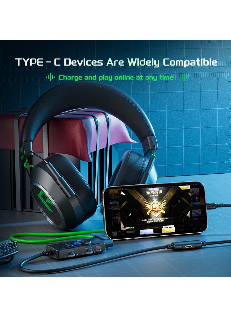 Plextone Plextone G810 gaming headset features a 3.5mm aux input, allowing connection to any audio device. It also features a DSP gaming sound card with a built-in Type-C port. Enhanced sound effects are available. It supports 27W fast charging via a Type-C port. Additionally, its ergonomic design ensures superior comfort during use. It fits all head sizes and provides optimal support for your head. It comes in black.  - Image 2