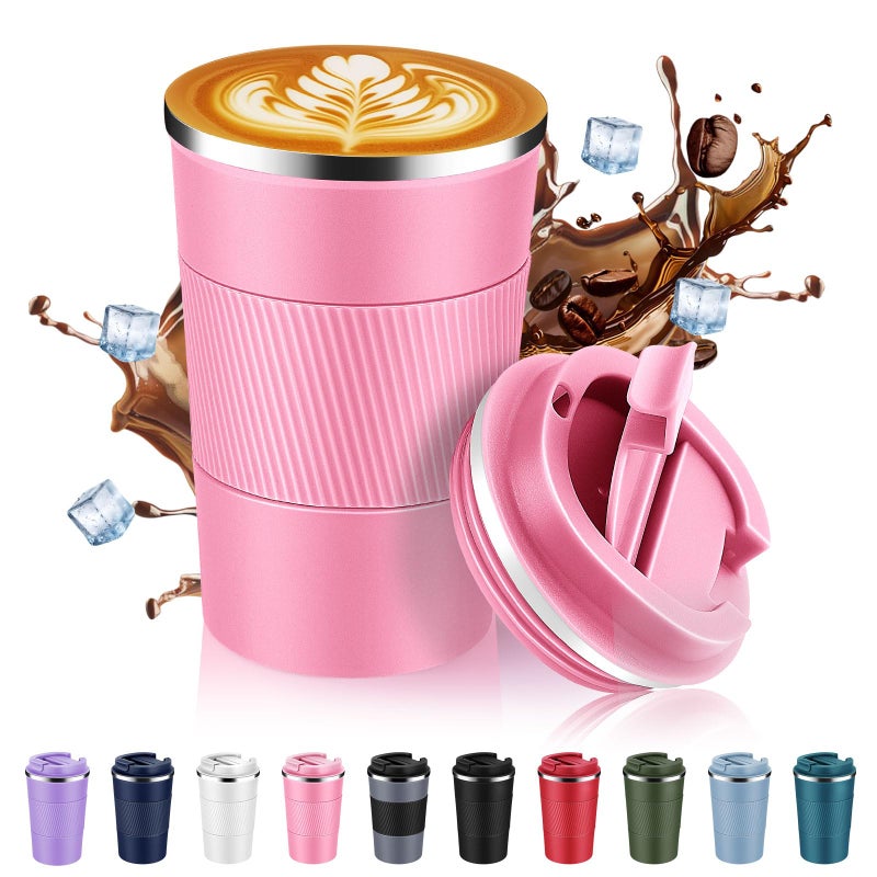 Volhoply 13 oz Stainless Steel Insulated Travel Coffee Mug with Fip LidReusable Double Wall Vacuum Metal Coffee CupPortable to Go Leak Proof Cafe Thermal Tumbler for Hot Cold DrinksPink1 - Image 2