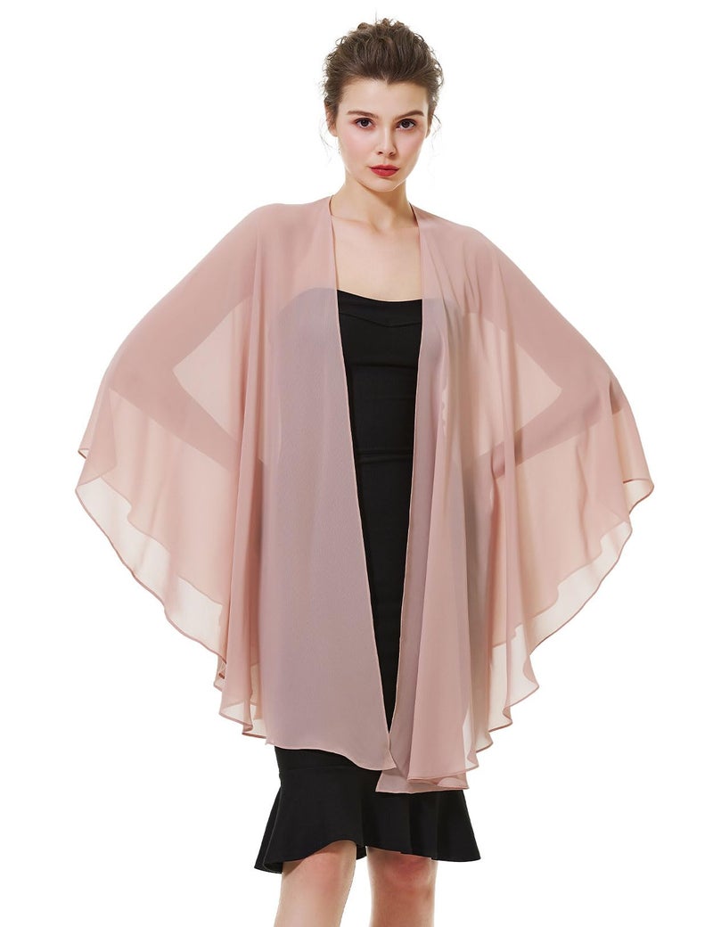 BEAUTELICATE Chiffon Shawl Bridal Wedding Wrap Long Evening Scarves Scarf Peach Puff - Image 1