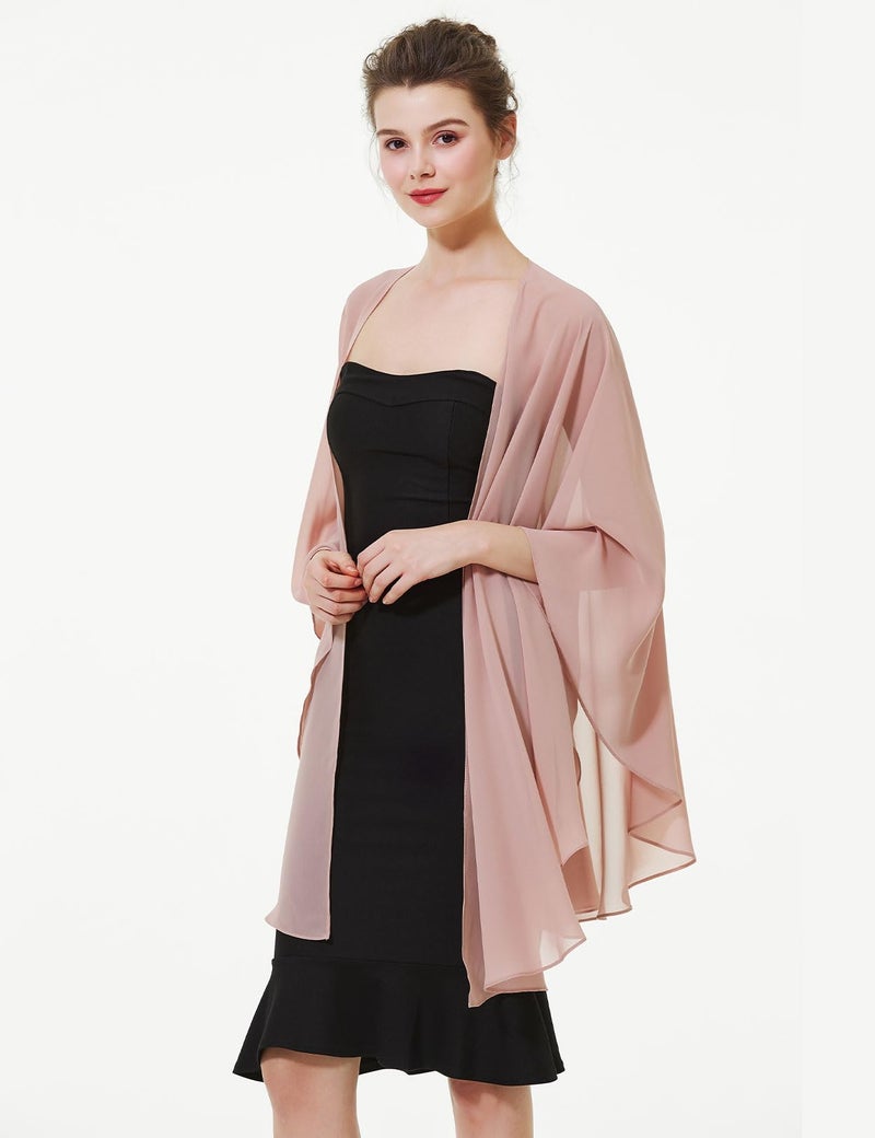 BEAUTELICATE Chiffon Shawl Bridal Wedding Wrap Long Evening Scarves Scarf Peach Puff - Image 2