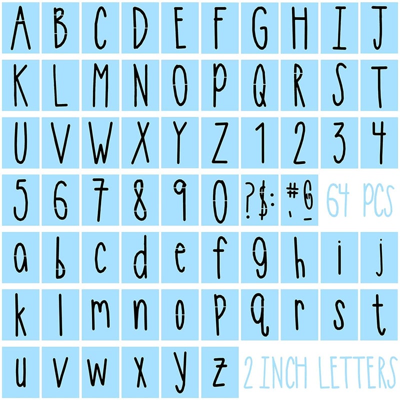 Dequera 64 Pieces 2 Inch Alphabet Stencils Letters and Numbers Stencils Small Skinny Letters Template Art Craft Stencils for Journaling Letters DIY Art Wood Wall Chalkboard Fabric