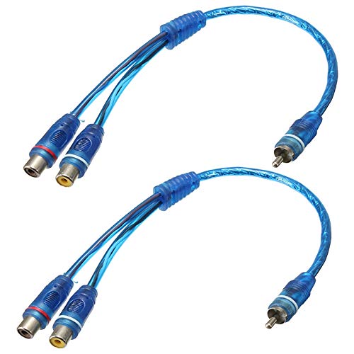 OUHL موصل محول Y RCA OUHL 1 ذكر إلى 2 أنثى، كابل محول تقسيم RCA للسيارة، أزرق (عبوة 2) - Image 1