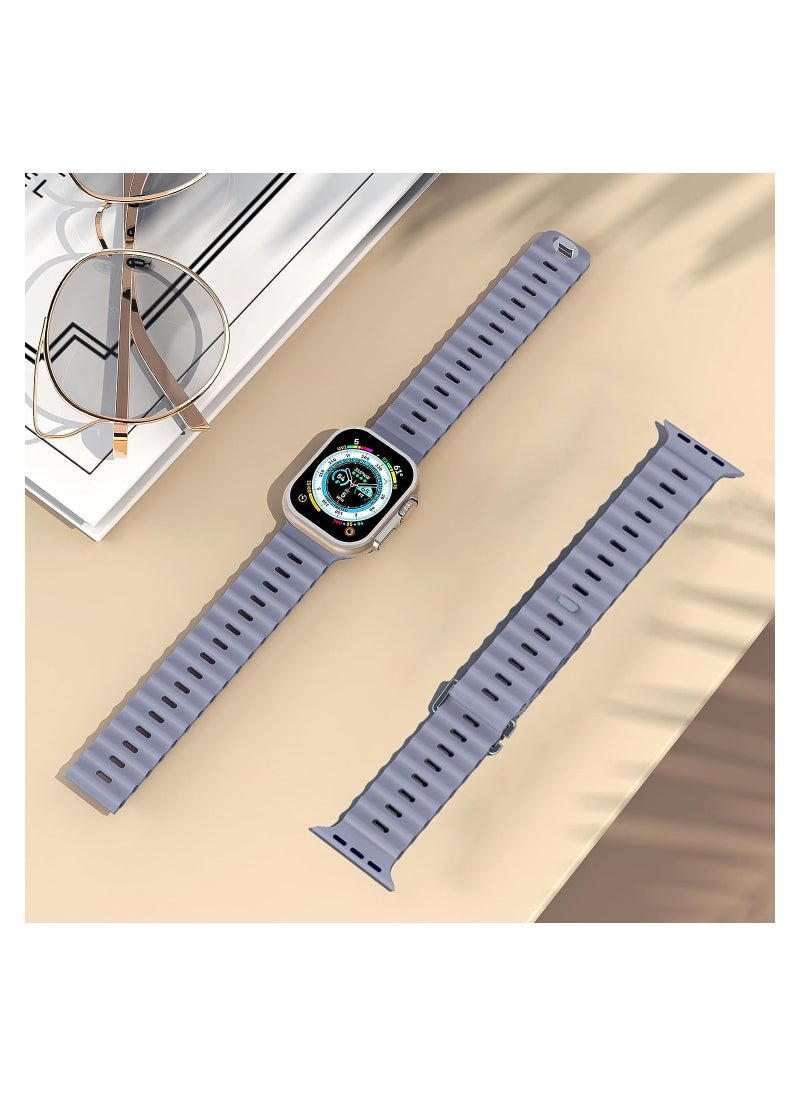 Color Fans - Soft Silicone Ocean Sports Strap Compatible Apple Watch Ultra 49mm 45mm 44mm 42mm for Men Women, Adjustible Watch Band for Apple Watch Ultra/SE/Series 9/8/7/6/5/4/3/2/1 - Lavender Gray - Image 1