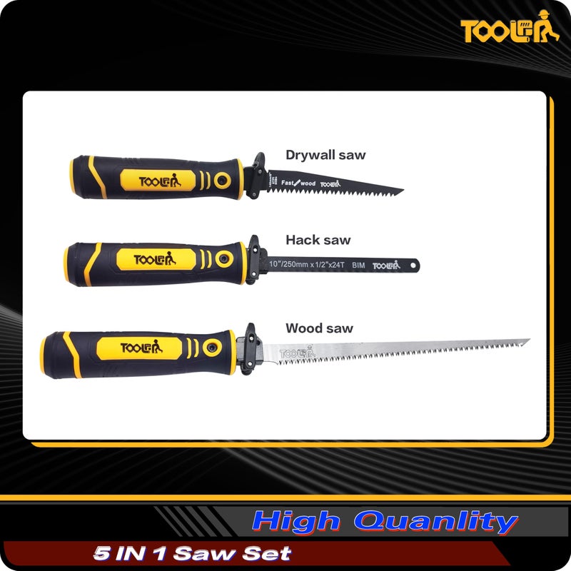 TOOLAN 5-In-1 Multi Blades Hand Saw, 6 Inch(11T/16T) Double Edges Japanese Pull, DrywallSaw, HackSaw, Jab Saw, for Woodworking, Hard/Soft woods cutting, Metal, Blade Quick Change Mechanism. - Image 3