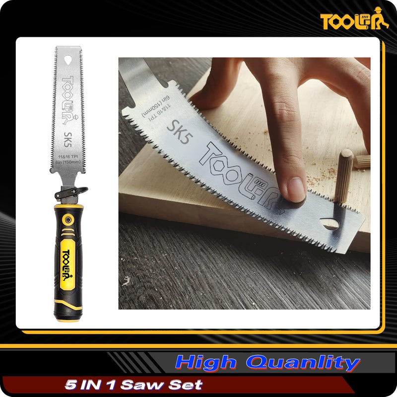 TOOLAN 5-In-1 Multi Blades Hand Saw, 6 Inch(11T/16T) Double Edges Japanese Pull, DrywallSaw, HackSaw, Jab Saw, for Woodworking, Hard/Soft woods cutting, Metal, Blade Quick Change Mechanism. - Image 4