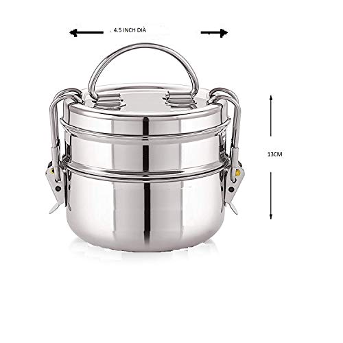 FUTENSILS Manav Stainless Steel Tiffin Box and Hot Puff Bag, Capacity-1120 ml(7X2), Dia-4.5, Leakproof, Heat Resistance. Office Pack - Image 3