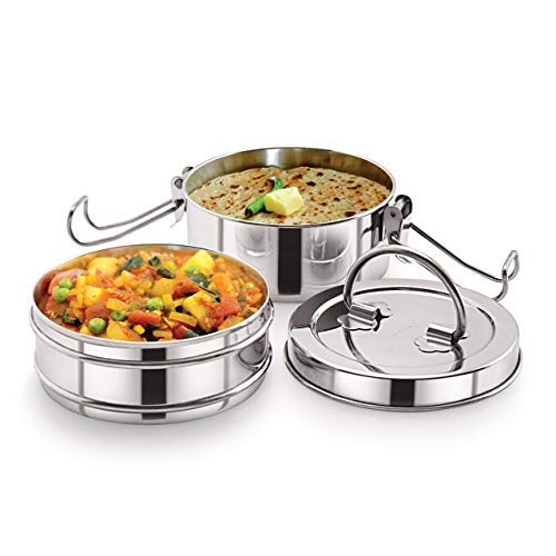FUTENSILS Manav Stainless Steel Tiffin Box and Hot Puff Bag, Capacity-1120 ml(7X2), Dia-4.5, Leakproof, Heat Resistance. Office Pack - Image 2