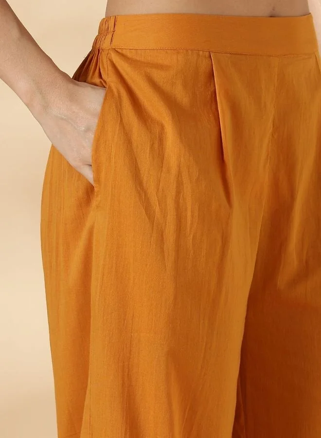 Abhishti Mustard Halterneck Lurex Kurta with Straight Pants