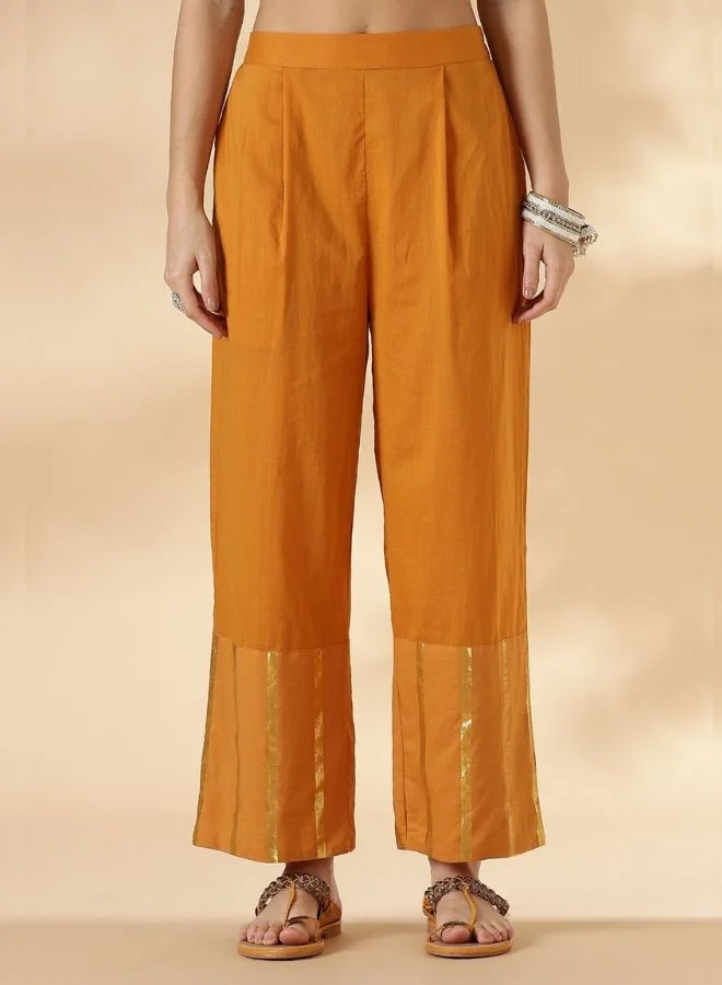 Abhishti Mustard Halterneck Lurex Kurta with Straight Pants