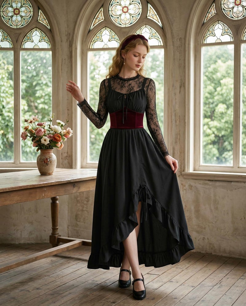 Scarlet Darkness Renaissance Dress Women Summer Corset Dress Flowy Sleeveless Milkmaid Vacation Sundress with Pockets Black XL - Image 3