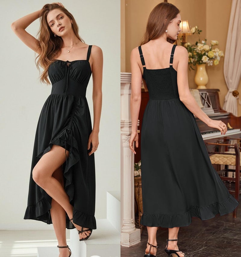 Scarlet Darkness Renaissance Dress Women Summer Corset Dress Flowy Sleeveless Milkmaid Vacation Sundress with Pockets Black XL - Image 2