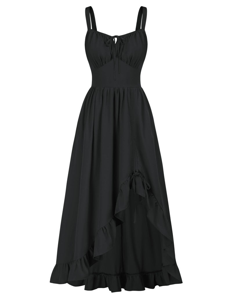 Scarlet Darkness Renaissance Dress Women Summer Corset Dress Flowy Sleeveless Milkmaid Vacation Sundress with Pockets Black XL - Image 1