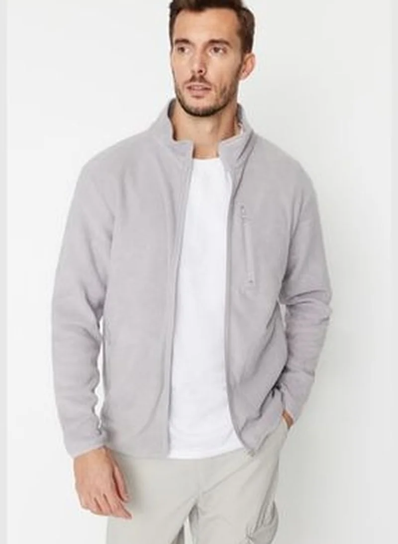 trendyol Men's Gray Regular/Normal Fit Zipper Detail High Neck Warm Thick Fleece Sweatshirt