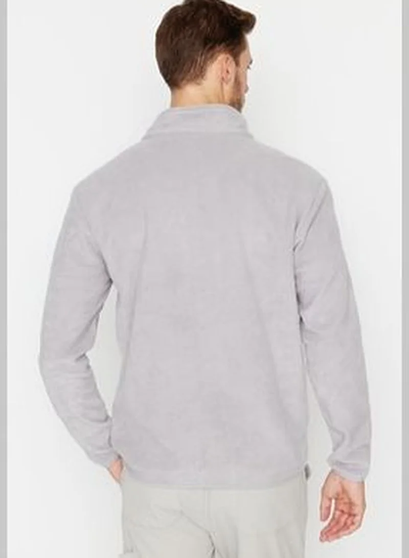 trendyol Men's Gray Regular/Normal Fit Zipper Detail High Neck Warm Thick Fleece Sweatshirt