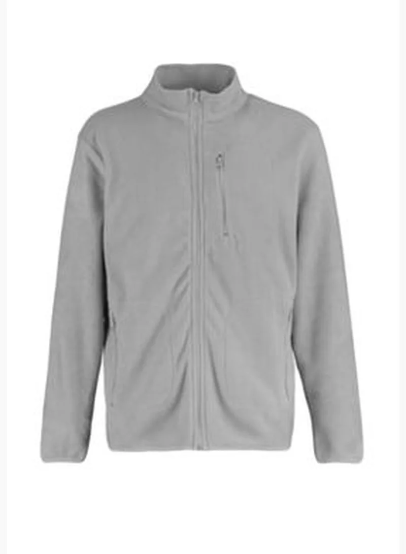 trendyol Men's Gray Regular/Normal Fit Zipper Detail High Neck Warm Thick Fleece Sweatshirt