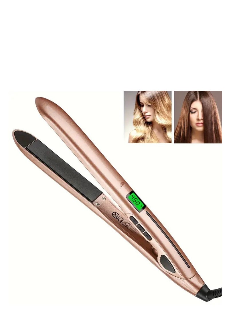 Flat Iron Hair Straightener and Curler 2 in 1 Dual Voltage Heat Up Quickly LCD Display Auto Shut-Off Hot Iron for All Hair Types - Image 1