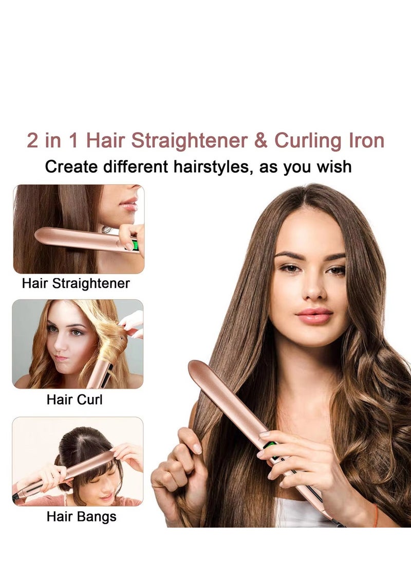 Flat Iron Hair Straightener and Curler 2 in 1 Dual Voltage Heat Up Quickly LCD Display Auto Shut-Off Hot Iron for All Hair Types - Image 2