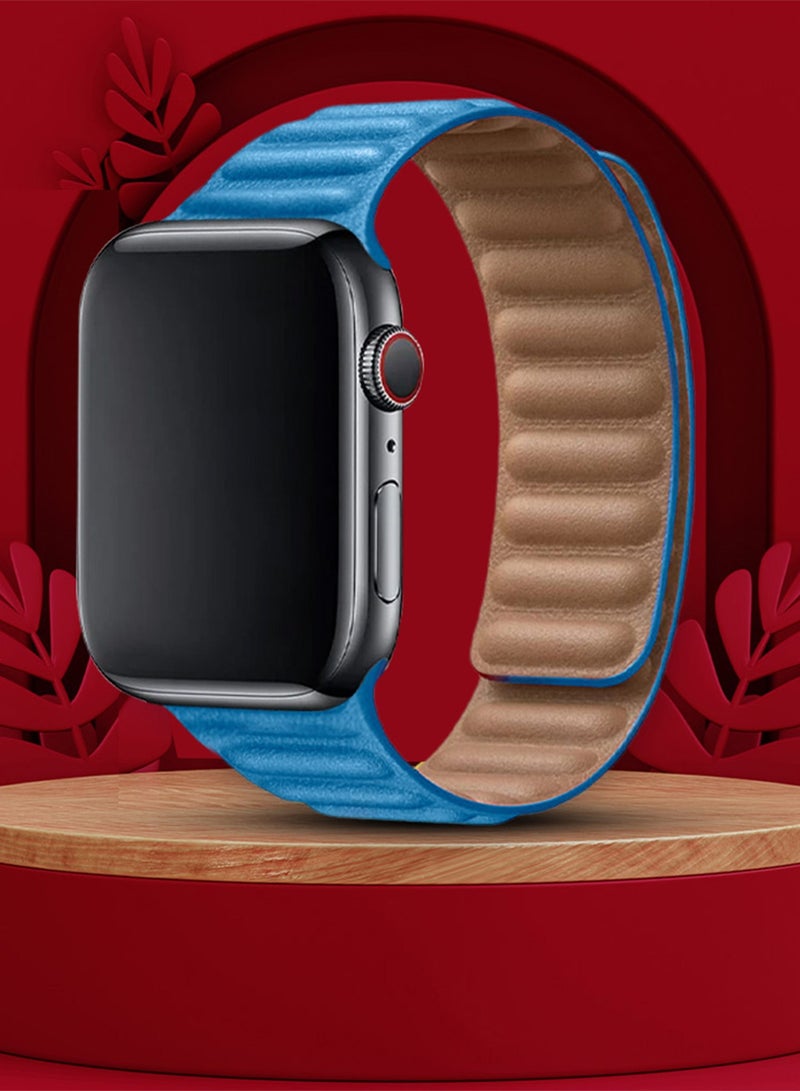 CATANES Replacement Band for Apple Watch Band 38mm 40mm 41mm (42mm Series 10) – Leather Link Strap Magnetic Loop Adjustable Bracelet - Light Blue - Image 4