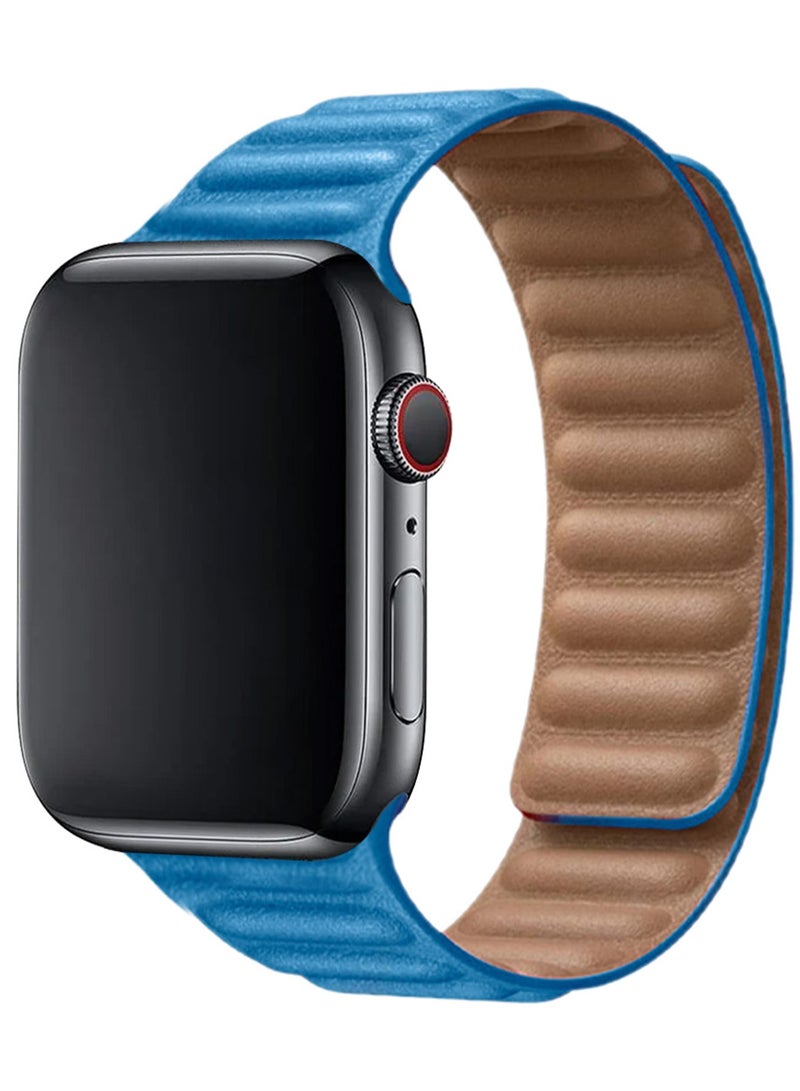 CATANES Replacement Band for Apple Watch Band 38mm 40mm 41mm (42mm Series 10) – Leather Link Strap Magnetic Loop Adjustable Bracelet - Light Blue - Image 2