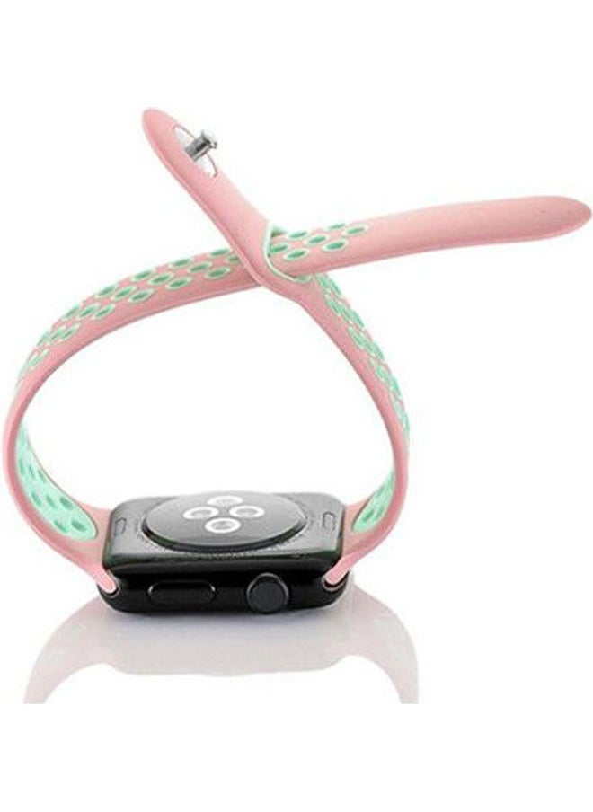 Generic - Nike Sport Silicone Strap For Apple Watch Band Bracelet Pink / Green - Image 1