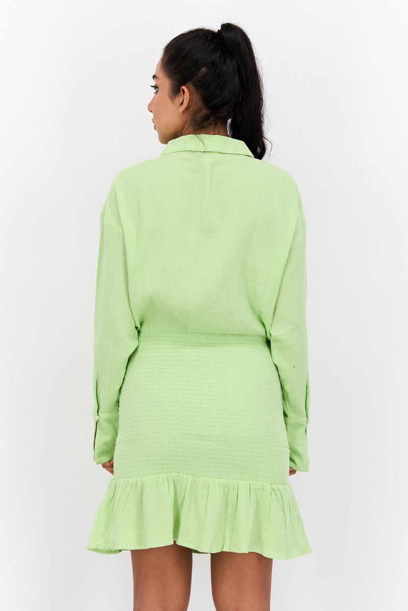 PRETTY LAVISH Women Solid Mini Dress, Light Green - Image 3