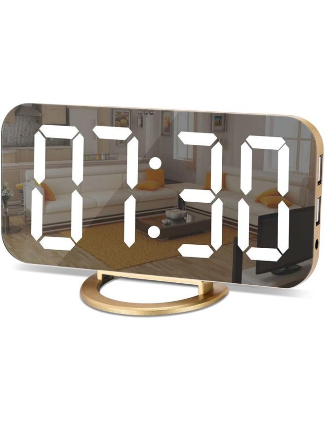 SZELAM Digital Alarm Clock,LED and Mirror Desk Clock Large Display,with Dual USB Charger Ports,3 Levels Brightness,12/24H,Modern Electronic Clock for Bedroom Home Living Room Office - Gold - Image 1