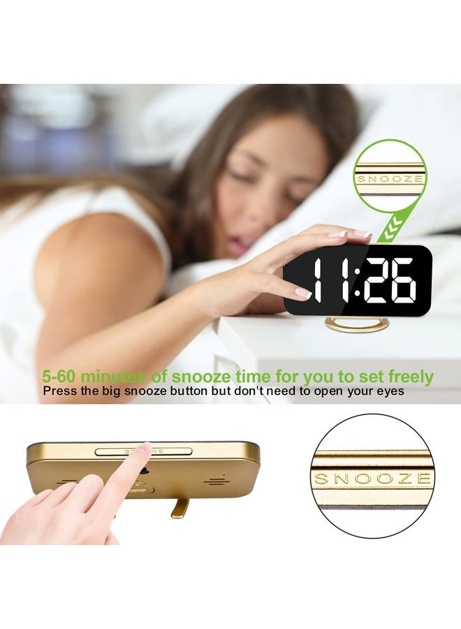 SZELAM Digital Alarm Clock,LED and Mirror Desk Clock Large Display,with Dual USB Charger Ports,3 Levels Brightness,12/24H,Modern Electronic Clock for Bedroom Home Living Room Office - Gold - Image 4