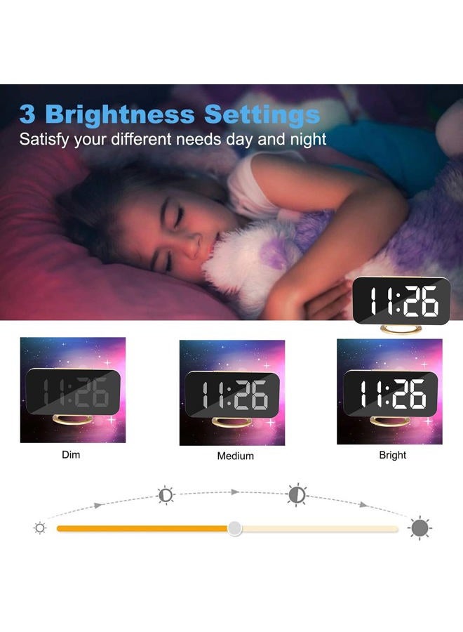SZELAM Digital Alarm Clock,LED and Mirror Desk Clock Large Display,with Dual USB Charger Ports,3 Levels Brightness,12/24H,Modern Electronic Clock for Bedroom Home Living Room Office - Gold - Image 3