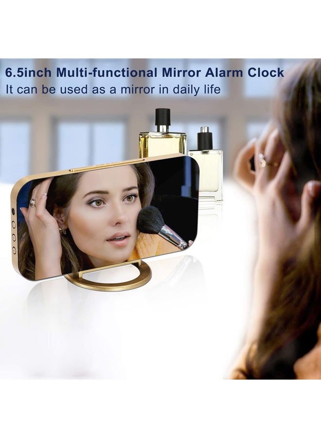 SZELAM Digital Alarm Clock,LED and Mirror Desk Clock Large Display,with Dual USB Charger Ports,3 Levels Brightness,12/24H,Modern Electronic Clock for Bedroom Home Living Room Office - Gold - Image 2