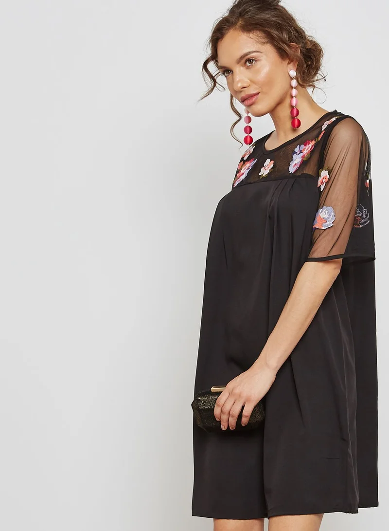 Yumi Embroidered Sheer Sleeve Mini Dress