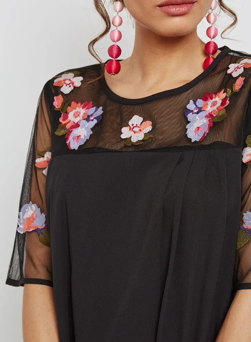 Yumi Embroidered Sheer Sleeve Mini Dress