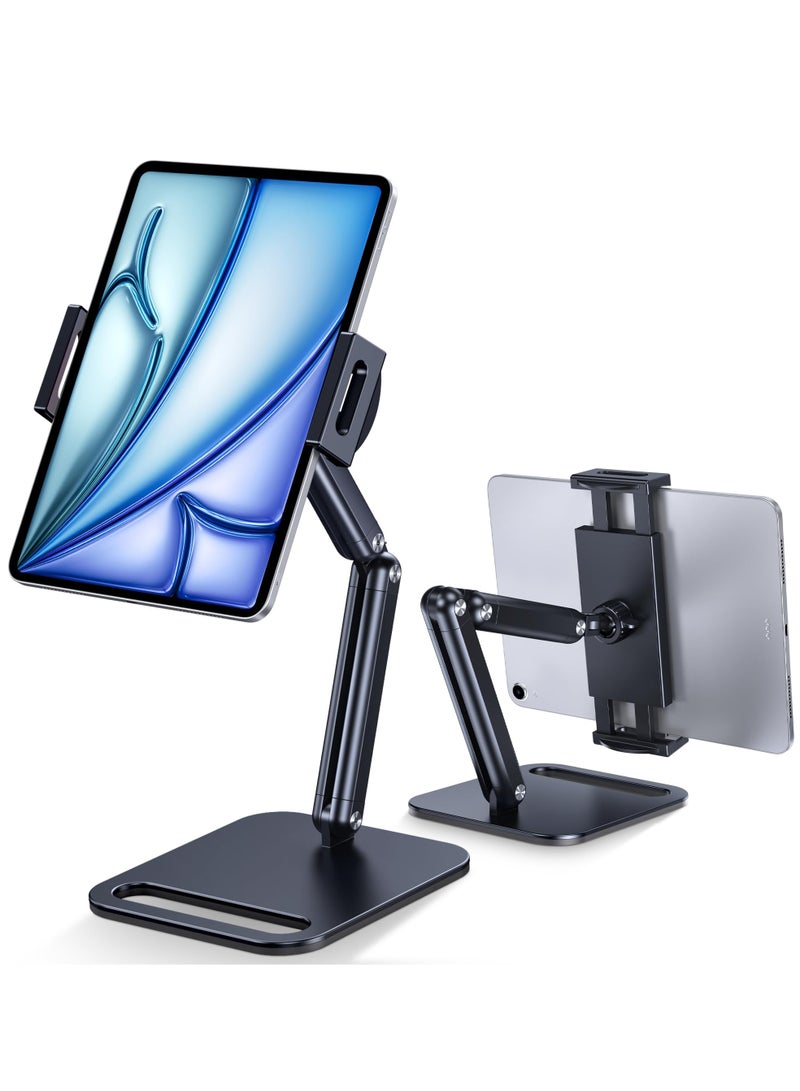 شو وو حامل لوحي لجهاز iPad، حامل لوحي من الألومنيوم مع قاعدة شديدة التحمل للمكتب، تصميم أنيق مريح بزاوية قابلة للتعديل بالكامل، متوافق مع iPad Pro Air Mini، Galaxy Tab، Surface Pro، Kindle 4.7-1 بوصة، أسود  - Image 1
