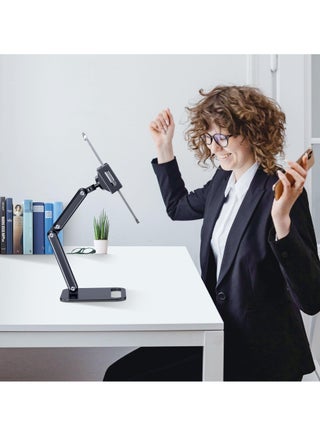 حامل لوحي لجهاز iPad، حامل لوحي من الألومنيوم مع قاعدة شديدة التحمل للمكتب، تصميم أنيق مريح بزاوية قابلة للتعديل بالكامل، متوافق مع iPad Pro Air Mini، Galaxy Tab، Surface Pro، Kindle 4.7-1 بوصة، أسود - view 2