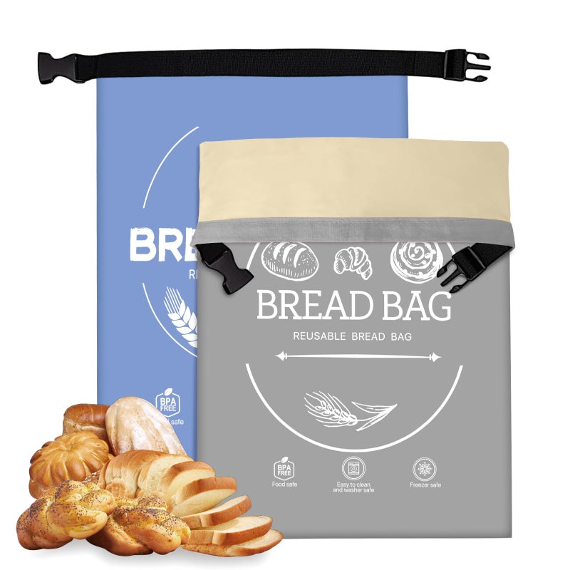 LDJRCP Bread Bags for Homemade, Beeswax Reusable Bread Bag for Sourdough 2-Pack, XL-Reusable Waxed Food Storage Bag to Keep Sourdough Fresh, Freezer-Safe, Eco-Friendly (Blue&Grey) - Image 1