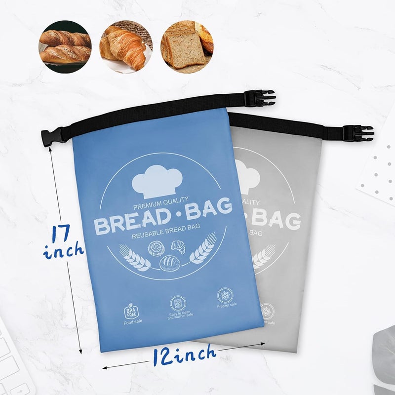 LDJRCP Bread Bags for Homemade, Beeswax Reusable Bread Bag for Sourdough 2-Pack, XL-Reusable Waxed Food Storage Bag to Keep Sourdough Fresh, Freezer-Safe, Eco-Friendly (Blue&Grey) - Image 3