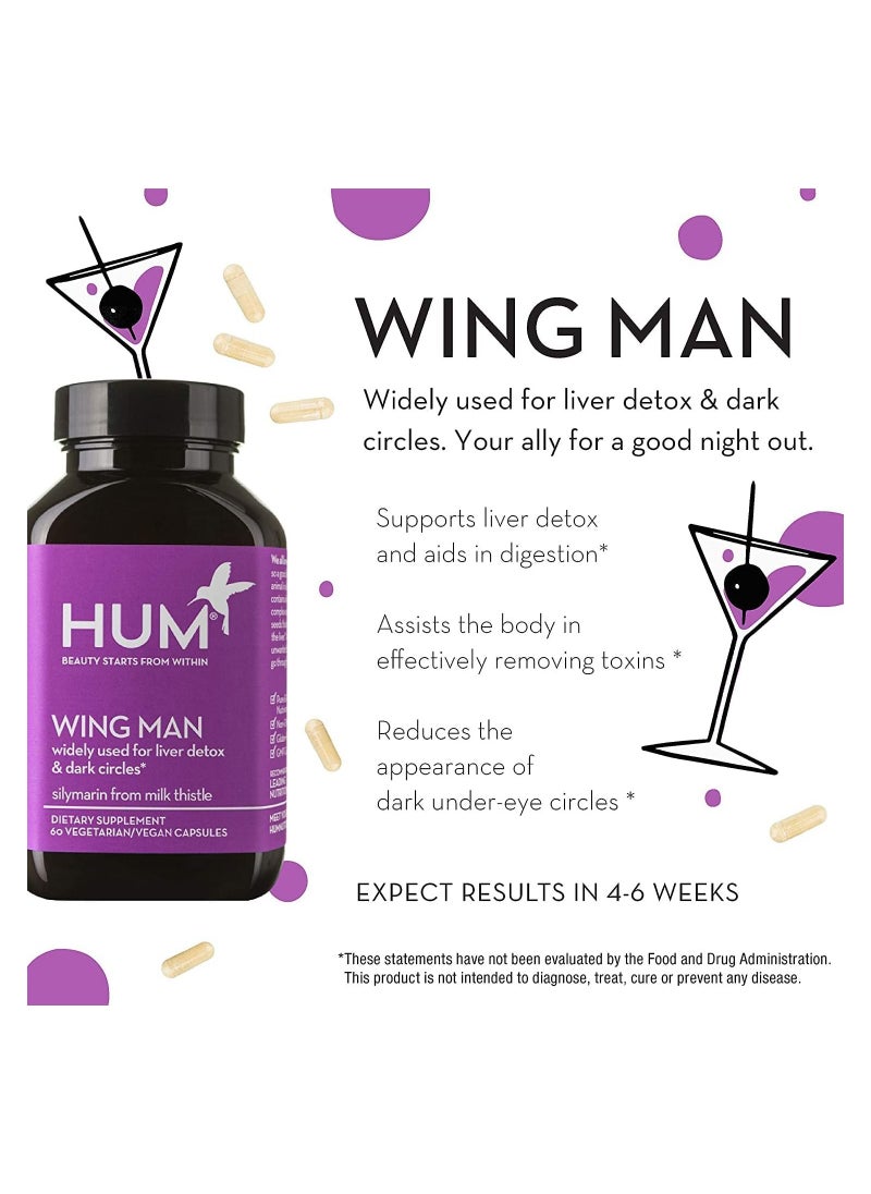 HUM - Wingman - Supports Liver Detox - Clinically Tested Actives - Verified Clean - Milkt Thistle, Dandelion + Artichoke Leaf - 60 Vegan Capsules - Dietary Supplement - Image 1