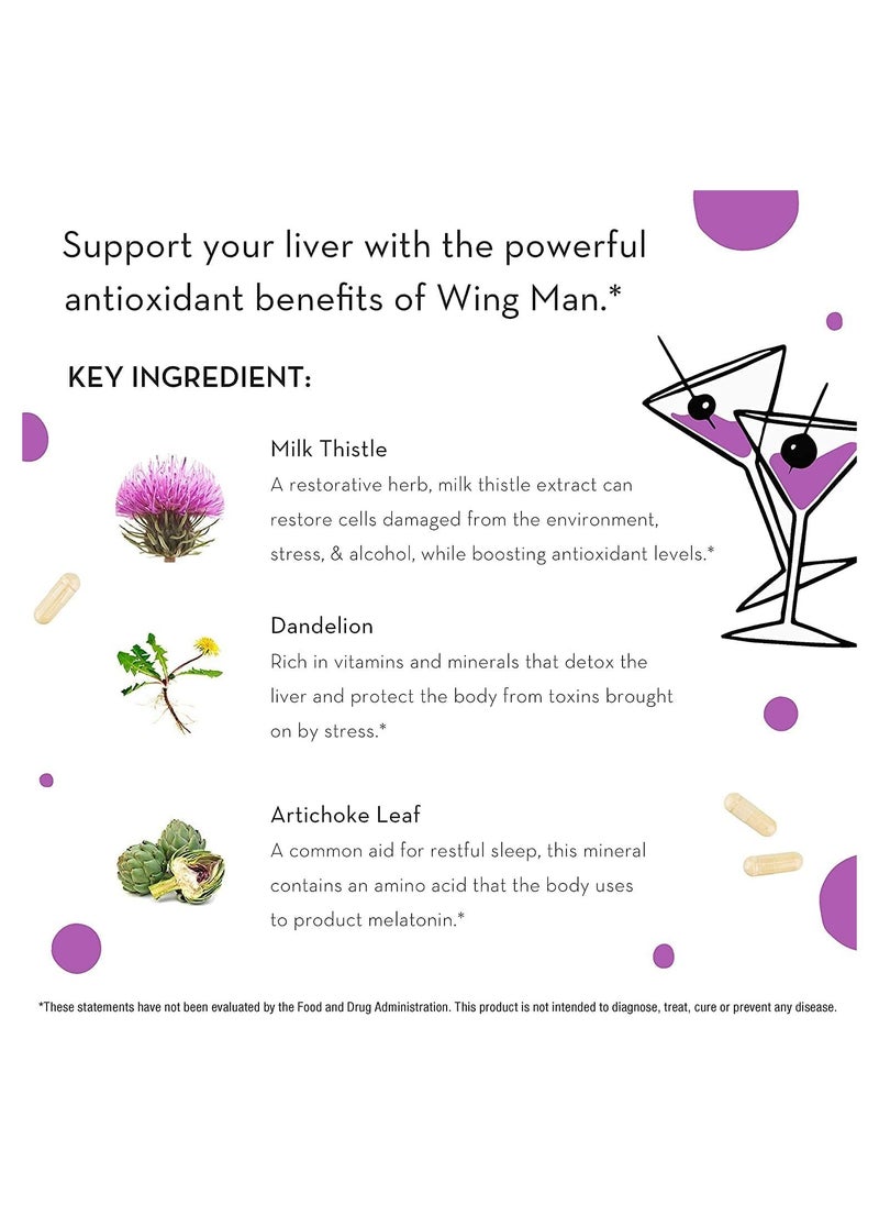 HUM - Wingman - Supports Liver Detox - Clinically Tested Actives - Verified Clean - Milkt Thistle, Dandelion + Artichoke Leaf - 60 Vegan Capsules - Dietary Supplement - Image 1