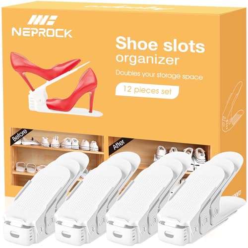 Neprock Shoes Slots Organizer for Closet, Shoe Rack Organizador De Zapatos for Closet Organization, Shoe Slots Organizer Shoe Storage Shoe Holder Space Saver for Entryway(12 Pack)(White) - Image 1