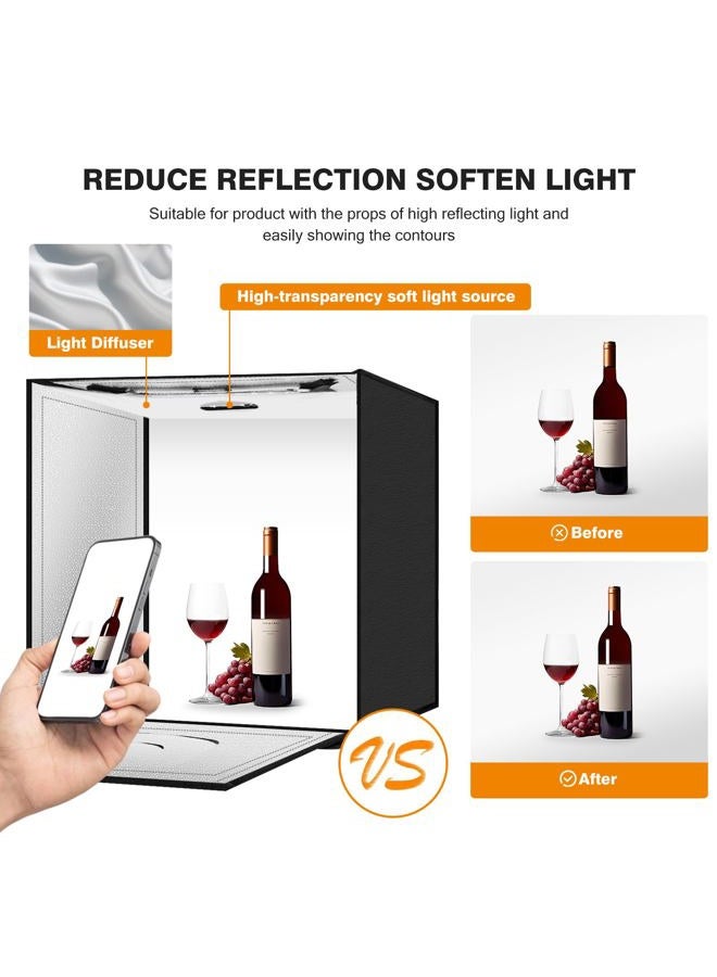 ZKEEZM Photo Studio Light Box 60x60cm Portable Foldable Photography Light Tent with Adjustable Brightness, Dimmable Photo Booth Shooting with 3000-6500K Bi-Colour 240LED Lights and 7 Colors Backdrops - Image 5