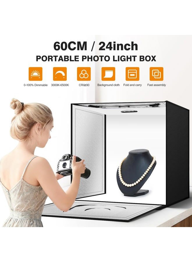 ZKEEZM Photo Studio Light Box 60x60cm Portable Foldable Photography Light Tent with Adjustable Brightness, Dimmable Photo Booth Shooting with 3000-6500K Bi-Colour 240LED Lights and 7 Colors Backdrops - Image 2