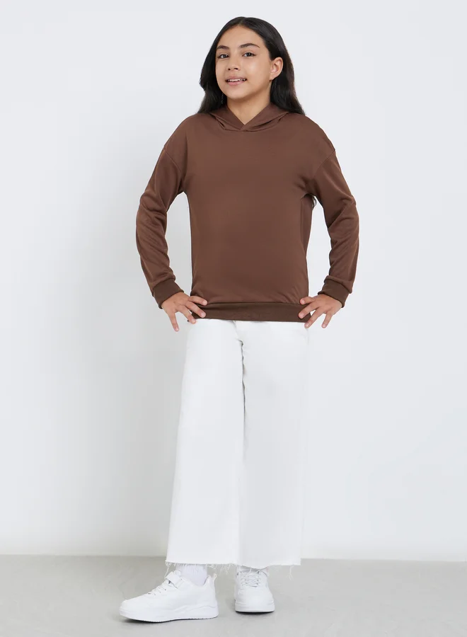 ستايلي Styli Teen Brown Relaxed Fit Solid Hoodie