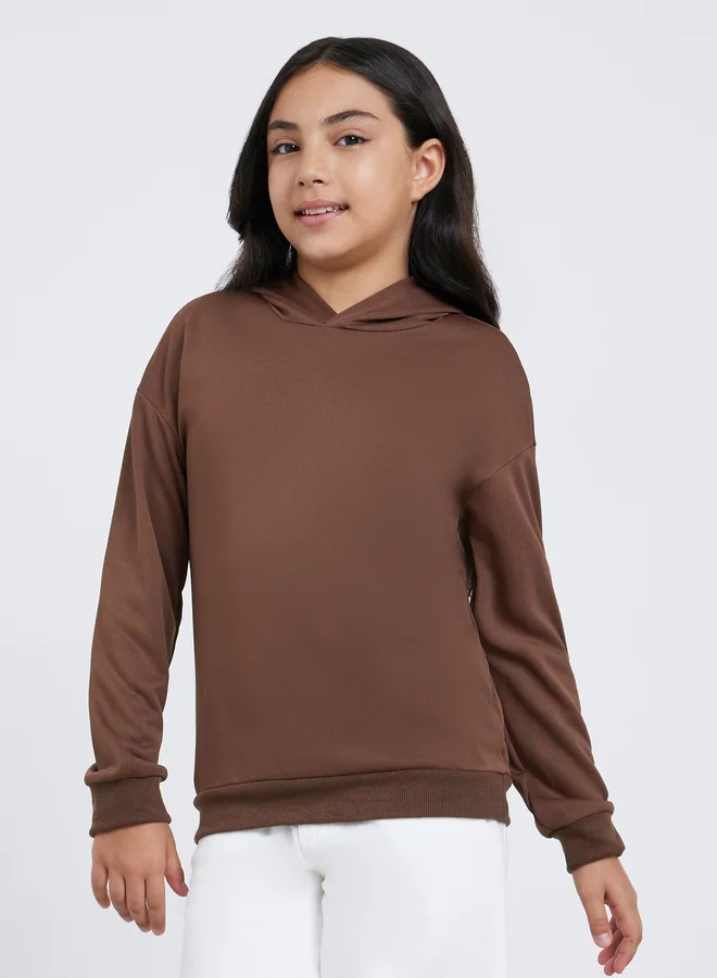 ستايلي Styli Teen Brown Relaxed Fit Solid Hoodie