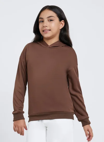 Styli Teen Brown Relaxed Fit Solid Hoodie