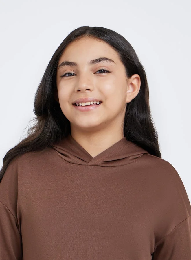 Styli Teen Brown Relaxed Fit Solid Hoodie