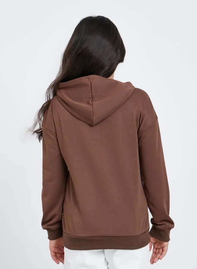 Styli Teen Brown Relaxed Fit Solid Hoodie